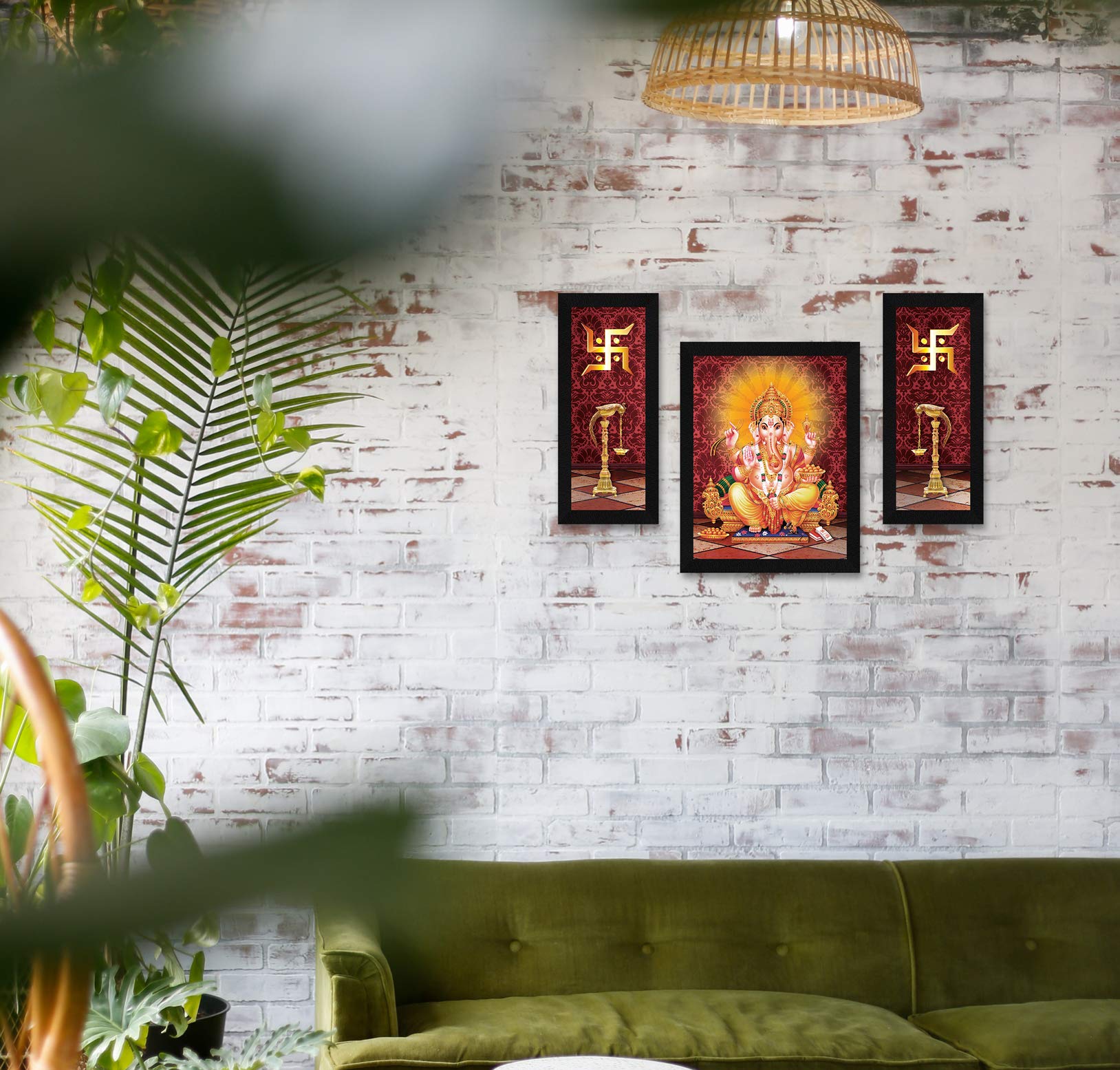 ArtX Paper God Ganesh Ji Swastika Photo Frame Wall Art Painting, Multicolor, Traditional, 13.0 X 22.0 Inches in, Set of 3